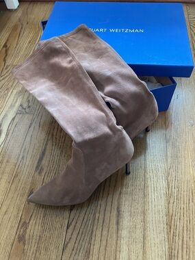 Stuart Weitzman Over-the-Knee Suede Boots in Taupe